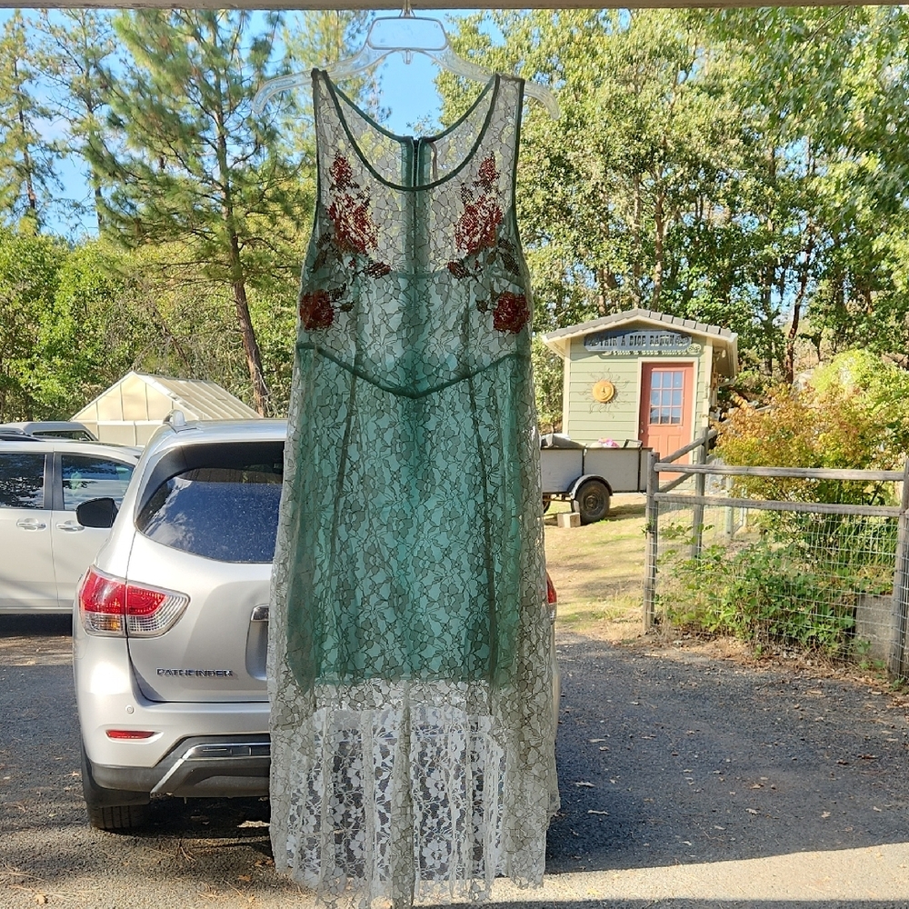 Free People Mint and Orange Lace Tank Top